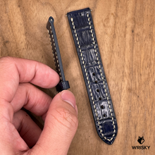 Load image into Gallery viewer, #1276 (Quick Release Spring Bar) 20/18mm Dark Blue Crocodile Belly Leather Watch Strap with Cream Stitches
