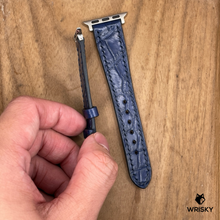 Load image into Gallery viewer, #1257 (Suitable for Apple Watch) Blue Crocodile Belly Leather Watch Strap with Blue Stitches