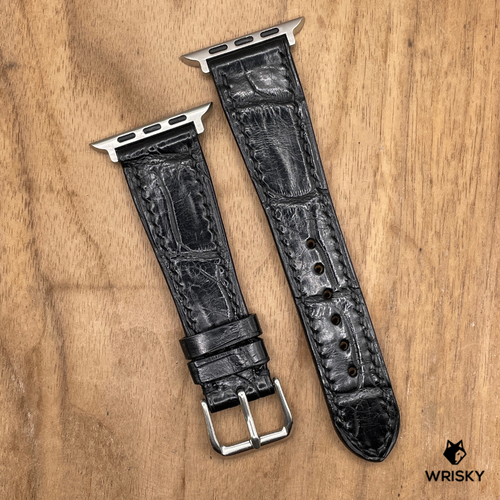 #1245 (Suitable for Apple Watch) Black Crocodile Belly Leather Watch Strap