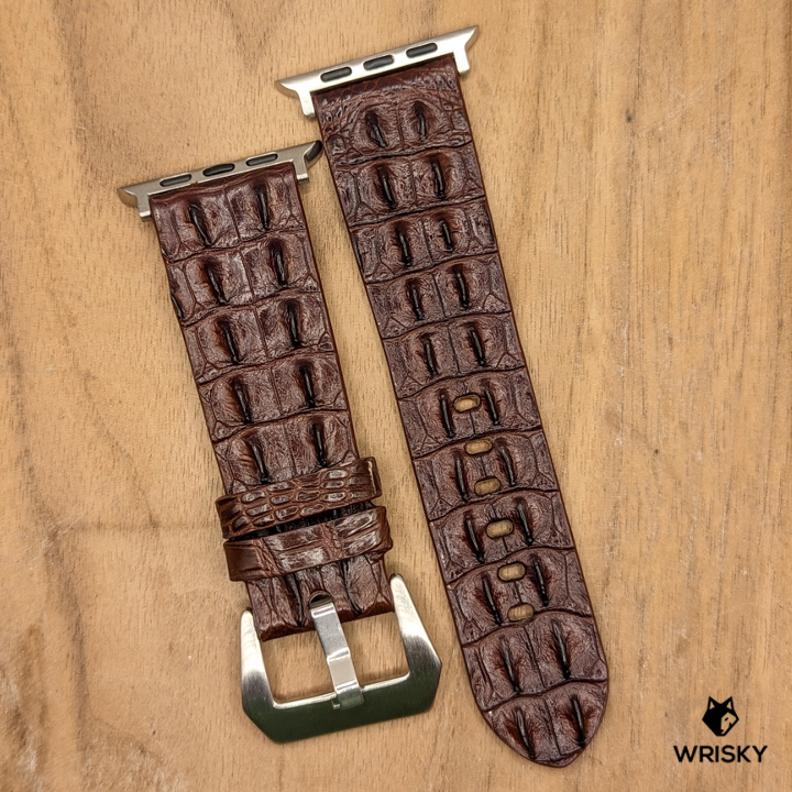 #1198 (Suitable for Apple Watch) Dark Brown Double Row Hornback Crocodile Leather Watch Strap