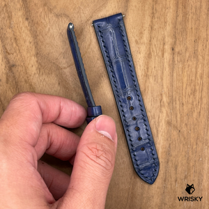 #1250 (Quick Release Springbar) 20/18mm Blue Crocodile Belly Leather Watch Strap with Blue Stitches