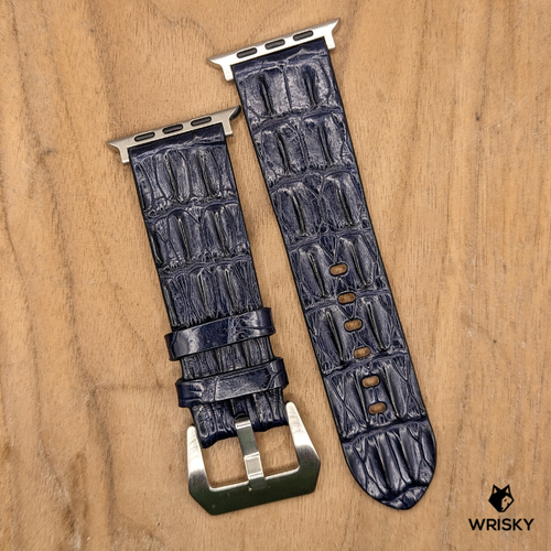 #1199 (Suitable for Apple Watch) Dark Blue Double Row Hornback Crocodile Leather Watch Strap
