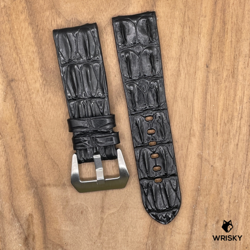 #1123 24/22mm Black Double Row Hornback Crocodile Leather Watch Strap