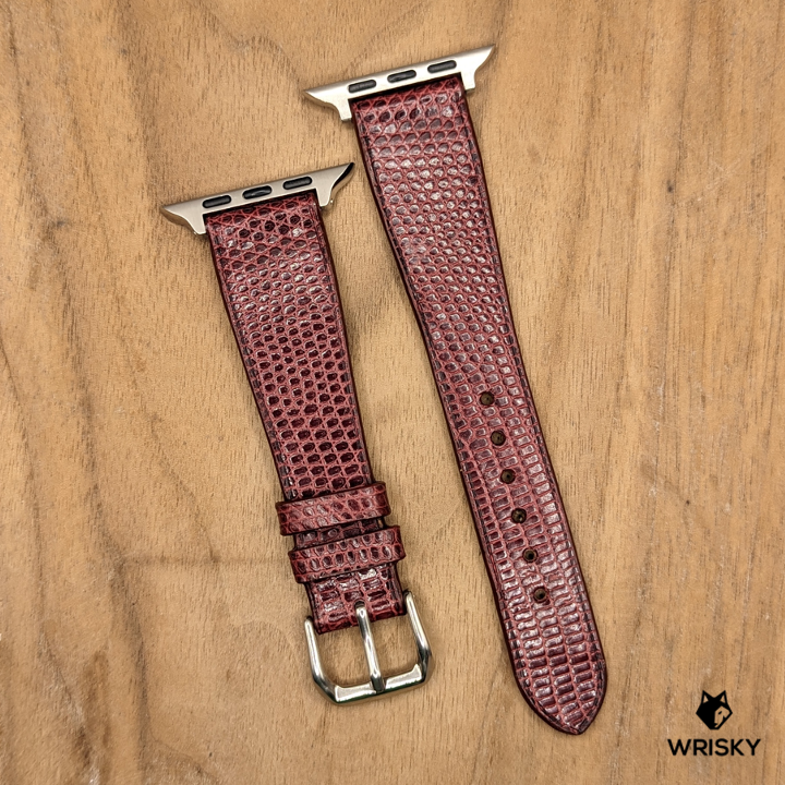 #1200 (Suitable for Apple Watch) Wine Red Lizard Leather Watch Strap