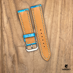 #1140 (Quick Release Spingbar) 22/20mm Sky Blue Crocodile Belly Leather Watch Strap with Blue Stitches