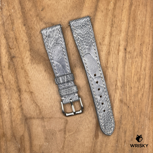 #1253 (Quick Release Springbar) 20/16mm Grey Ostrich Leg Leather Watch Strap with Grey Stitches