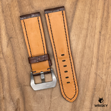 Load image into Gallery viewer, #1127 24/22mm Dark Brown Crocodile Belly Leather Watch Strap with Brown Stitches