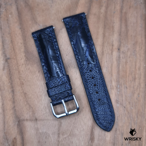 #1218 (Quick Release Springbar) 22/20mm Blue Ostrich Leg Leather Strap with Blue Stitches