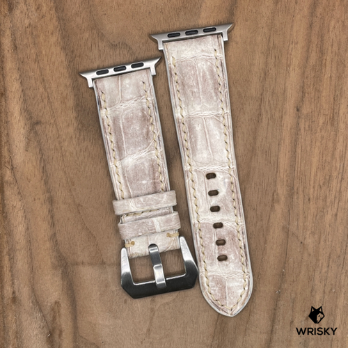 #1128 (Suitable for Apple Watch) Himalayan Crocodile Belly Leather Watch Strap with Cream Stitches