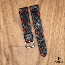 Load image into Gallery viewer, #1099 20/16mm Black Ostrich Leg Leather Watch Strap with Red Stitches