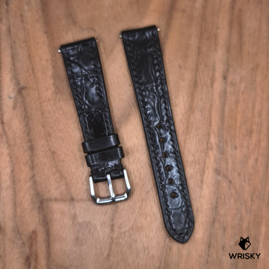 #1187 (Quick Release Springbar) 19/16mm Black Crocodile Belly Leather Watch Strap with Black Stitches