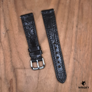 #1184 (Quick Release Springbar) 19/16mm Black Crocodile Belly Leather Watch Strap with Black Stitches