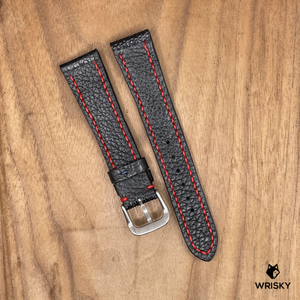 #1099 20/16mm Black Ostrich Leg Leather Watch Strap with Red Stitches