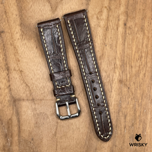 Load image into Gallery viewer, #1282 (Quick Release Spring Bar) 20/16mm Dark Brown Crocodile Belly Leather Watch Strap with Cream Stitches