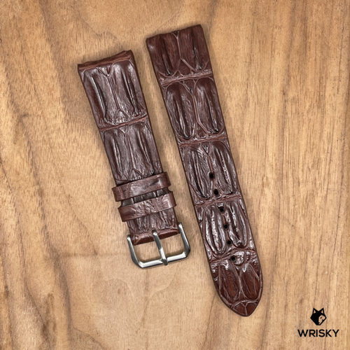 #1100 22/20mm Dark Brown Double Row Hornback Crocodile Leather Watch Strap