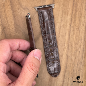 #1129 (Suitable for Apple Watch) Dark Brown Crocodile Belly Leather Watch Strap with Brown Stitches