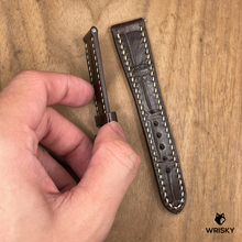 Load image into Gallery viewer, #1282 (Quick Release Spring Bar) 20/16mm Dark Brown Crocodile Belly Leather Watch Strap with Cream Stitches