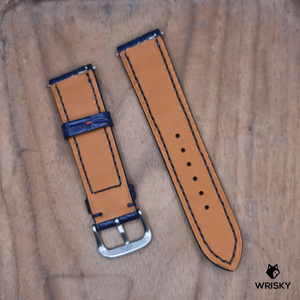 #1216 (Quick Release Springbar) 22/20mm Blue Crocodile Belly Leather Watch Strap with Blue Stitches
