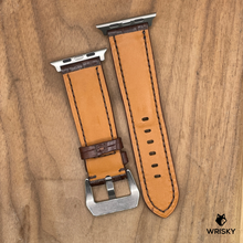 Load image into Gallery viewer, #1129 (Suitable for Apple Watch) Dark Brown Crocodile Belly Leather Watch Strap with Brown Stitches