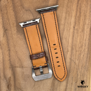 #1129 (Suitable for Apple Watch) Dark Brown Crocodile Belly Leather Watch Strap with Brown Stitches