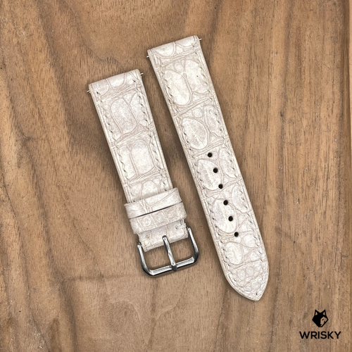#1137 (Quick Release Springbar) 22/20mm Himalayan Crocodile Belly Leather Watch Strap with Cream Stitches