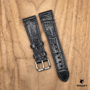 #1235 (Quick Release Spring Bar) 22/18mm Black Crocodile Belly Leather Watch Strap