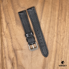 Load image into Gallery viewer, #1101 (Quick Release Springbar) 16/14mm Black Crocodile Belly Leather Watch Strap with Black Stitches