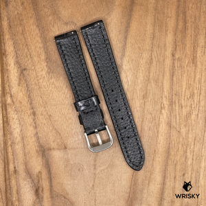 #1101 (Quick Release Springbar) 16/14mm Black Crocodile Belly Leather Watch Strap with Black Stitches