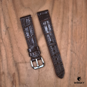 #1186 (Quick Release Springbar) 19/16mm Dark Brown Crocodile Belly Leather Watch Strap with Dark Brown Stitches