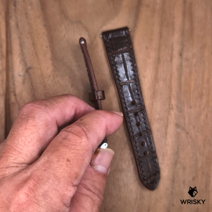 #1186 (Quick Release Springbar) 19/16mm Dark Brown Crocodile Belly Leather Watch Strap with Dark Brown Stitches