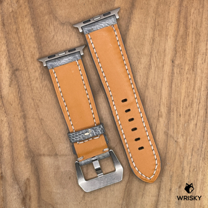 #1131 (Suitable for Apple Watch) Grey Ostrich Leg Leather Watch Strap with Grey Stitches