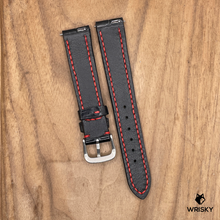 Load image into Gallery viewer, #1102 (Quick Release Springbar) 18/16mm Black Crocodile Belly Leather Watch Strap with Red Stitches