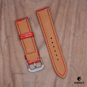 #1219 (Quick Release Springbar) 22/20mm Red Crocodile Belly Leather Watch Strap with Red Stitches