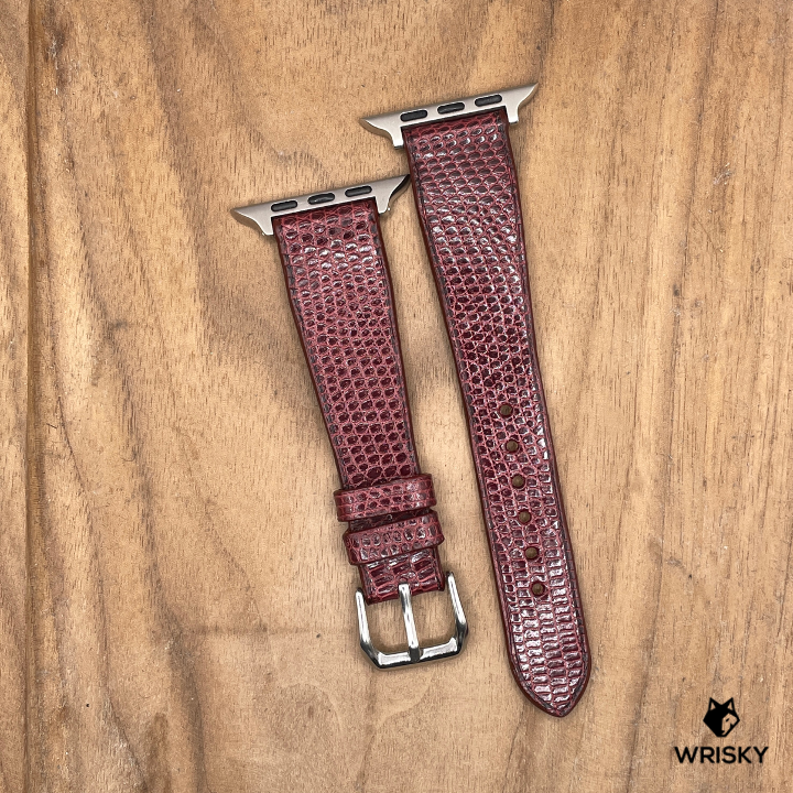 #1151 (Suitable for Apple Watch) Wine Red Lizard Leather Watch Strap