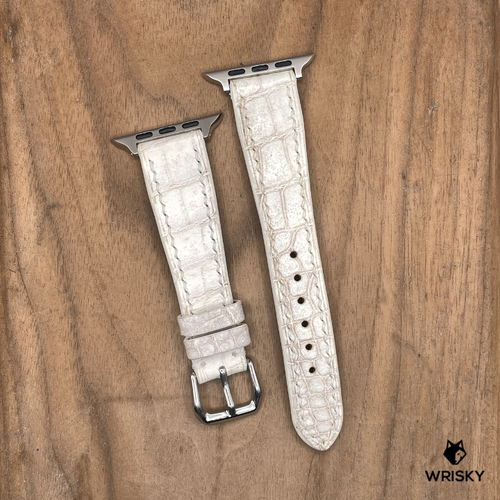 #1152 (Suitable for Apple Watch) Himalayan Crocodile Belly Leather Watch Strap with Cream Stitches