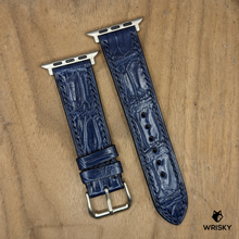 Load image into Gallery viewer, #1222 (Suitable for Apple Watch) Blue Crocodile Belly Leather Watch Strap with Blue Stitches