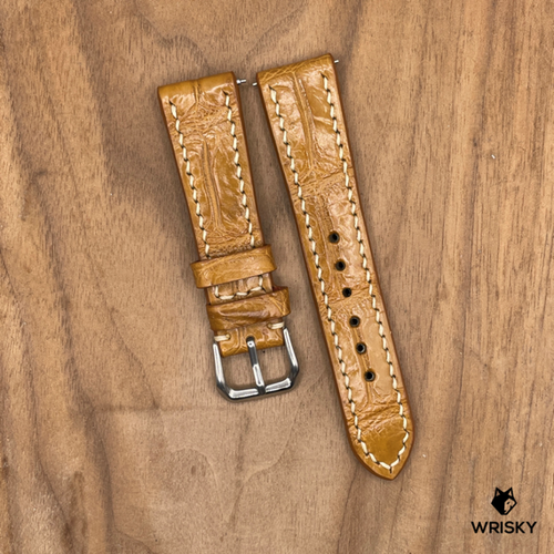 #1105 (Quick Release Springbar) 19/16mm Cognac Brown Crocodile Belly Leather Watch Strap with Cream Stitches