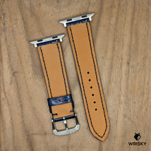 Load image into Gallery viewer, #1222 (Suitable for Apple Watch) Blue Crocodile Belly Leather Watch Strap with Blue Stitches