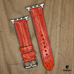 #1223 (Suitable for Apple Watch) Red Crocodile Belly Leather Watch Strap with Red Stitches