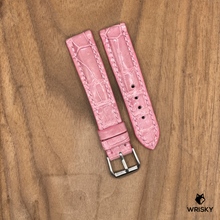 Load image into Gallery viewer, #1106 17/16mm Pink Crocodile Belly Leather Watch Strap with Pink Stitches