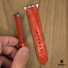 Load image into Gallery viewer, #1223 (Suitable for Apple Watch) Red Crocodile Belly Leather Watch Strap with Red Stitches