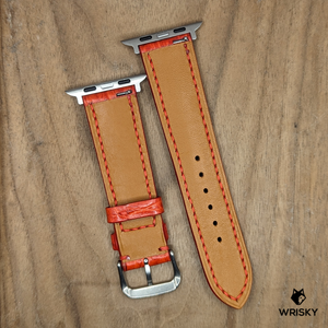 #1223 (Suitable for Apple Watch) Red Crocodile Belly Leather Watch Strap with Red Stitches
