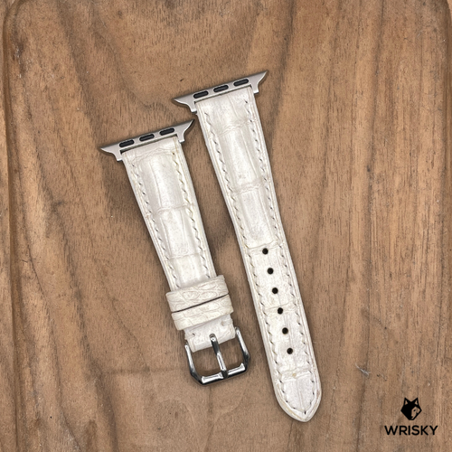 #1154 (Suitable for Apple Watch) Himalayan Crocodile Belly Leather Watch Strap with Cream Stitches