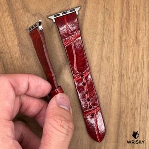 #1073 (Suitable for Apple Watch) Glossy Wine Red Crocodile Belly Leather Watch Strap