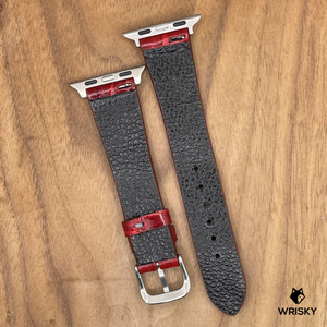 #1073 (Suitable for Apple Watch) Glossy Wine Red Crocodile Belly Leather Watch Strap