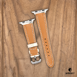 #1154 (Suitable for Apple Watch) Himalayan Crocodile Belly Leather Watch Strap with Cream Stitches