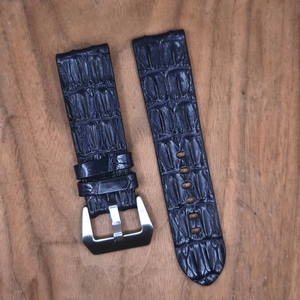 #1196 24/22mm Dark Blue Double Row Hornback Crocodile Leather Watch Strap
