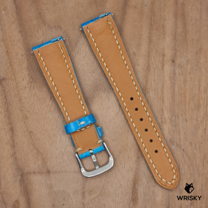 #1214 (Quick Release Springbar) 20/16mm Turquoise Crocodile Belly Leather Watch Strap with Cream Stitches
