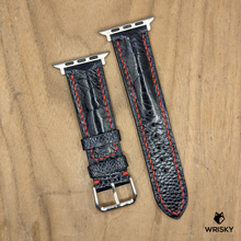 Load image into Gallery viewer, #1225 (Suitable for Apple Watch) Blue Ostrich Leg Leather Watch Strap with Red Stitches