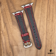 Load image into Gallery viewer, #1074 (Suitable for Apple Watch) Glossy Wine Red Crocodile Belly Leather Watch Strap with Red Stitches